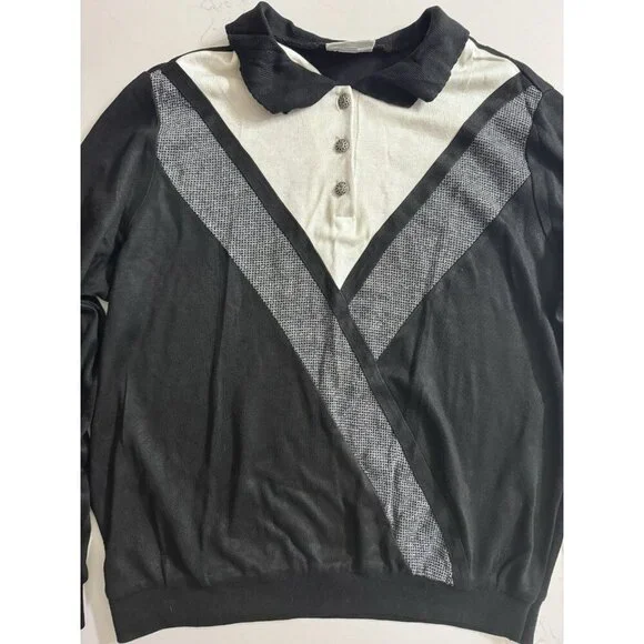 Vintage Alfred Dunner USA Made Size 1X Black & White Collared Sweater Plus Size - Picture 2 of 9